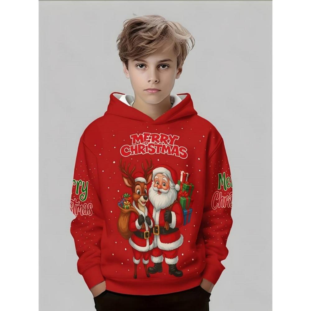 Christmas Children's Hoodie Santa Claus Cartoon 3D Print Long Sleeve Boys Clothing Holiday Fashion Sweatshirt Pullover Kids Tops