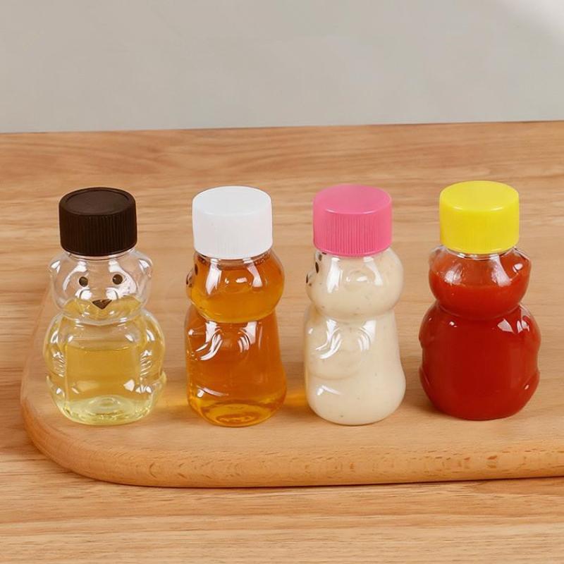 1/4Pcs Mini Bear Sauce Bottles Small Condiment Containers Portable Squeeze Bottle For Picnic Travel Kitchen Supplies Soy Sauce