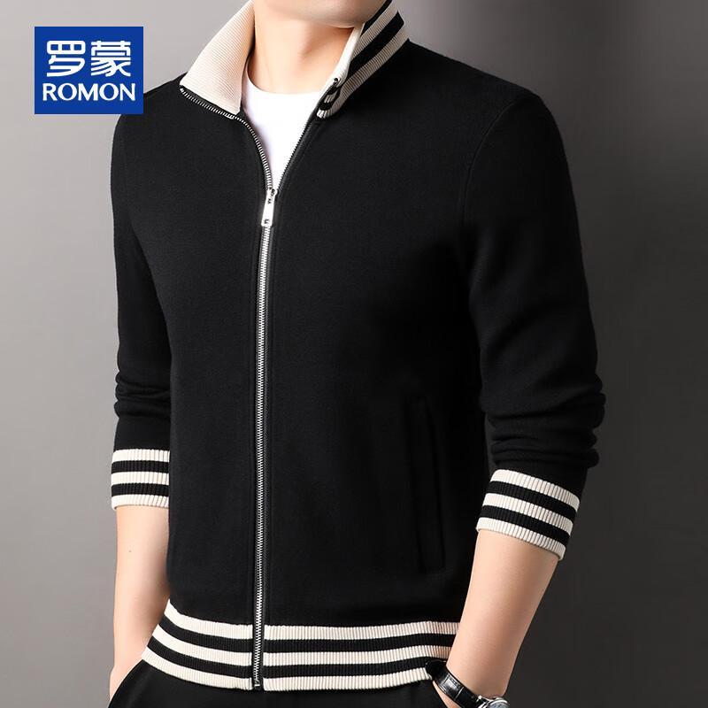 ROMON Men's Full-Zip Lapel Knit Cardigan Sweater