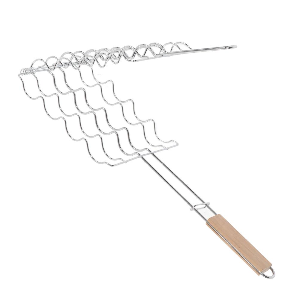 Corn Grilling Basket Stainless Steel Beech Wood Handle Even Heat Distribution 4 Corns Capacity Grilling Holder for