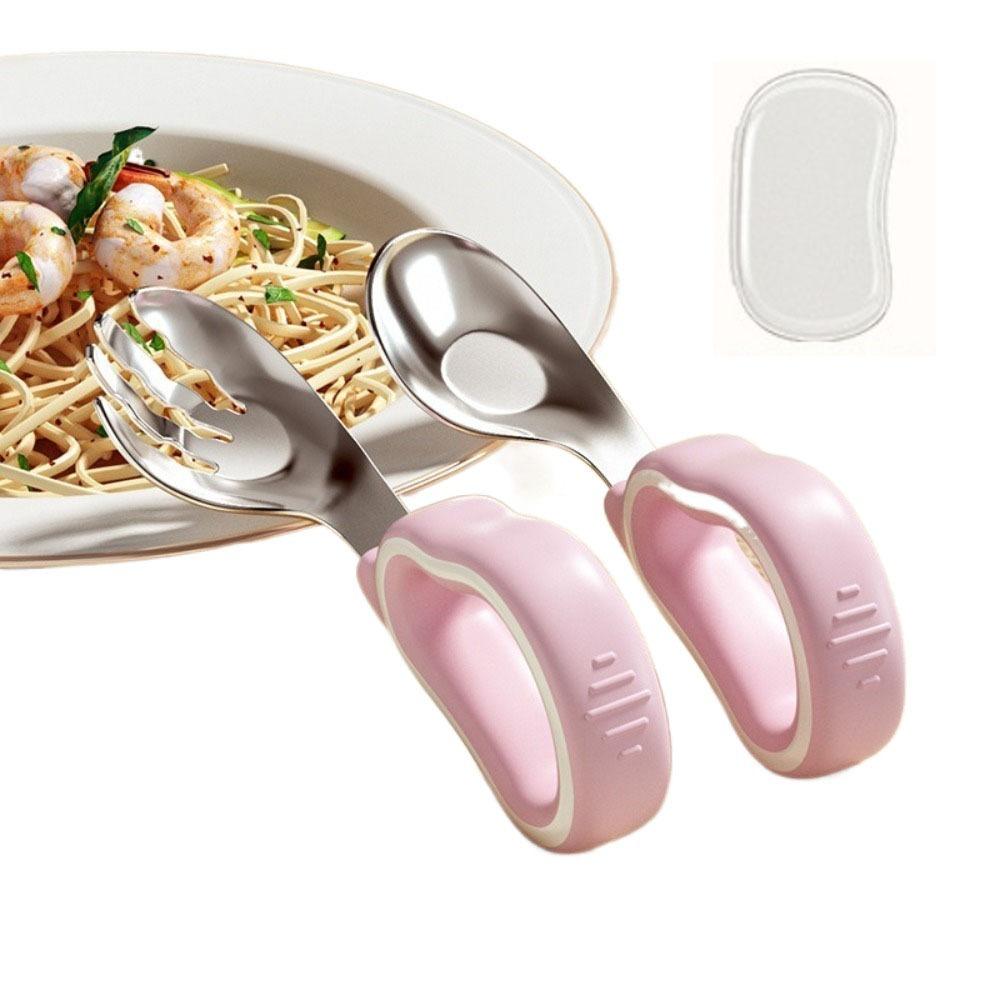 

2Pcs 316 Stainless Steel Baby Cutlery Self Feeding Child Tableware Training Eating розовый