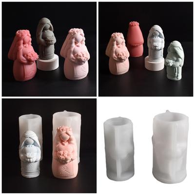 Nonstick Silicone Mold for Crafting 3D Bride Holding Flower Candle Home Decoration Mould Unique Gift Making Mold