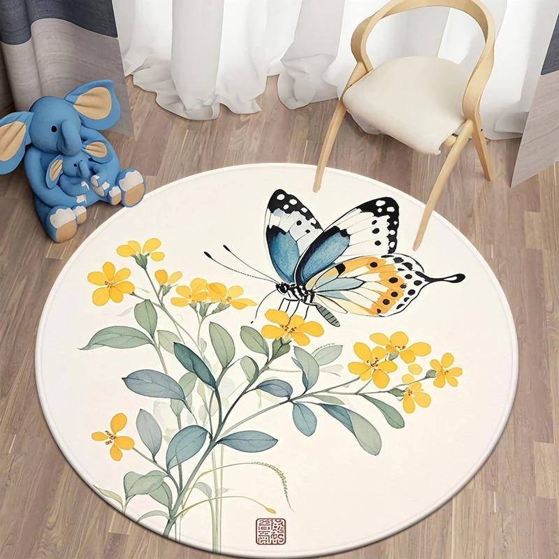Modern Watercolor Round Painting Effect Non-Slip Art Rug Living Room Bohemian Bedroom Minimalist Decor Rug