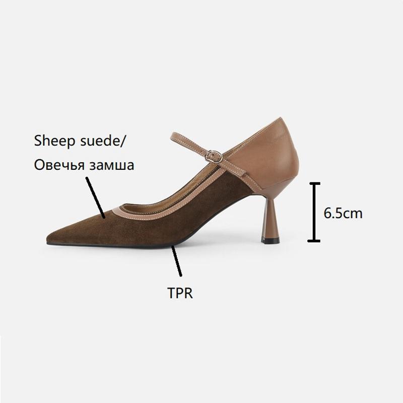 Fashion 2025 Spring Women Pumps Pointed Toe Thin Heel Shoes for Women Sheep Suede High Heels Women Stiletto Heels Buckle Handmade Shoes