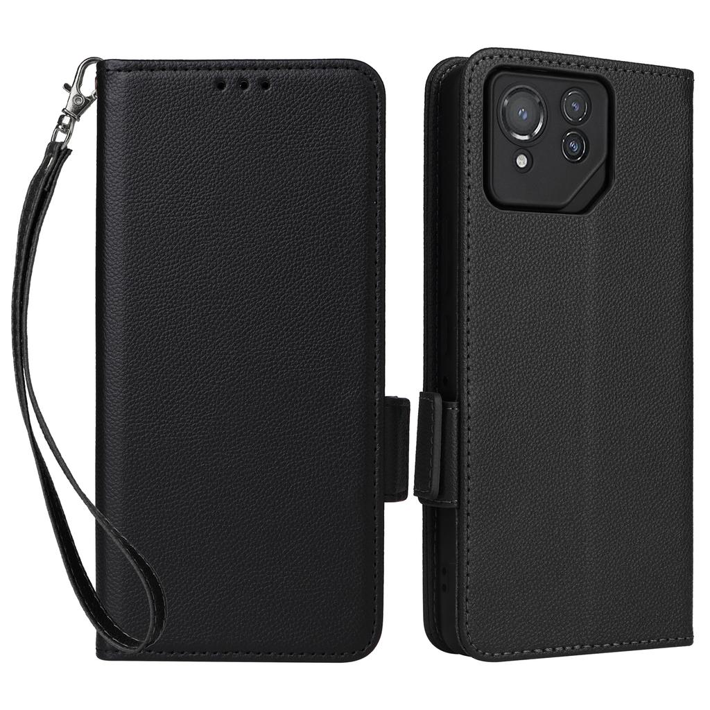 For Asus ROG Phone 8 Pro 5G/8 5G Magnetic Case Leather Litchi Texture Cover with Wrist Strap