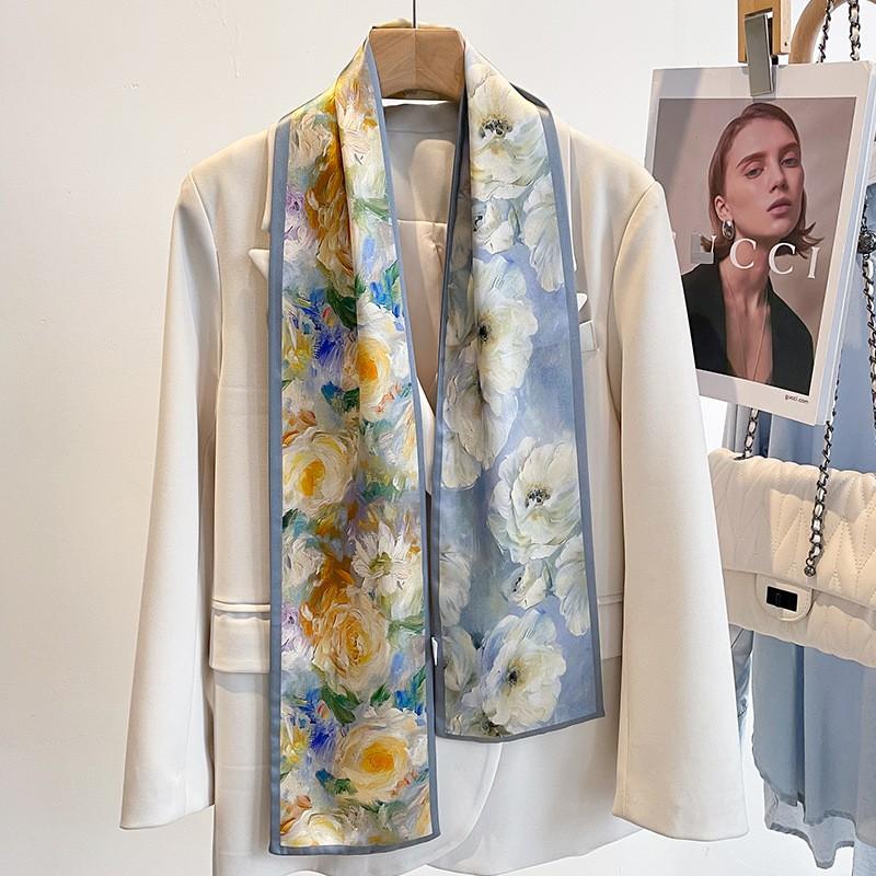 Womens Pink Silk Scarf Long Satin Shirt Horse Print Hair Band