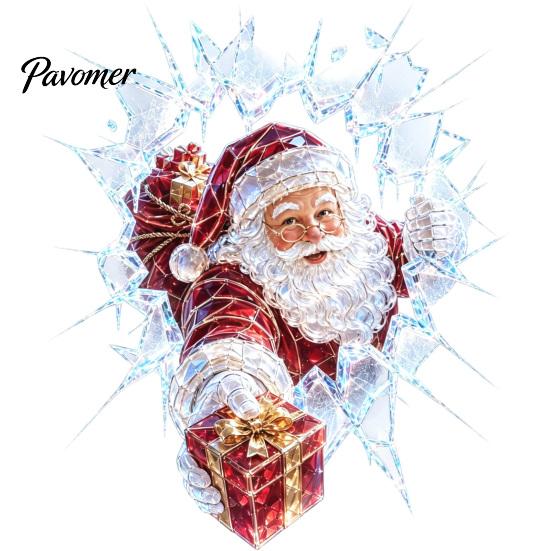 Seasonal Window Ornament 3D Christmas Clings, Removable No Residue Stickers, Santa Breaking Static Cling Decor Through Glass Wall Decals, Festive