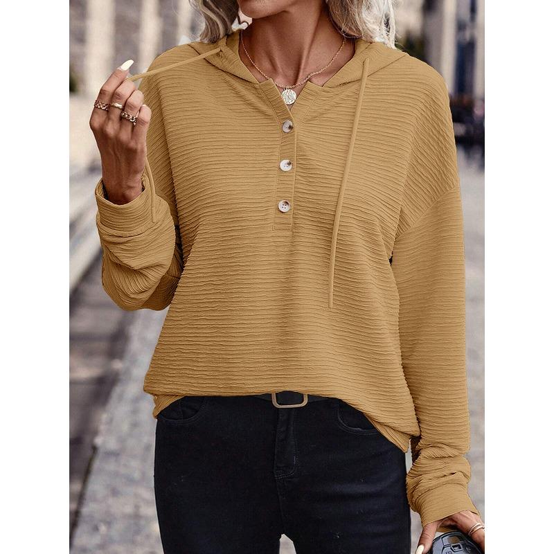 YYFS Women's Fashion Casual Spring Autumn Solid Color Print Long Sleeve Hooded Blouses & Shirts