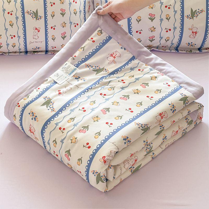 1 stuks Zomer Ditsy Bloemen Koeldeken, Ademend Zacht Lichtbeige-Vriendelijk Koel Dekbed, Dubbelzijdig Bedrukt
