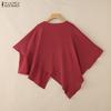 ZANZEA Women Casual Round Neck Summer Half Sleeve Irregular Hem Blouse