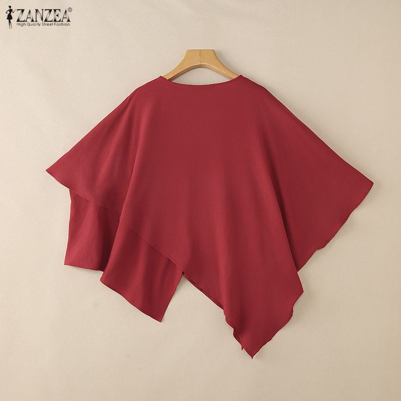 ZANZEA Women Casual Round Neck Summer Half Sleeve Irregular Hem Blouse