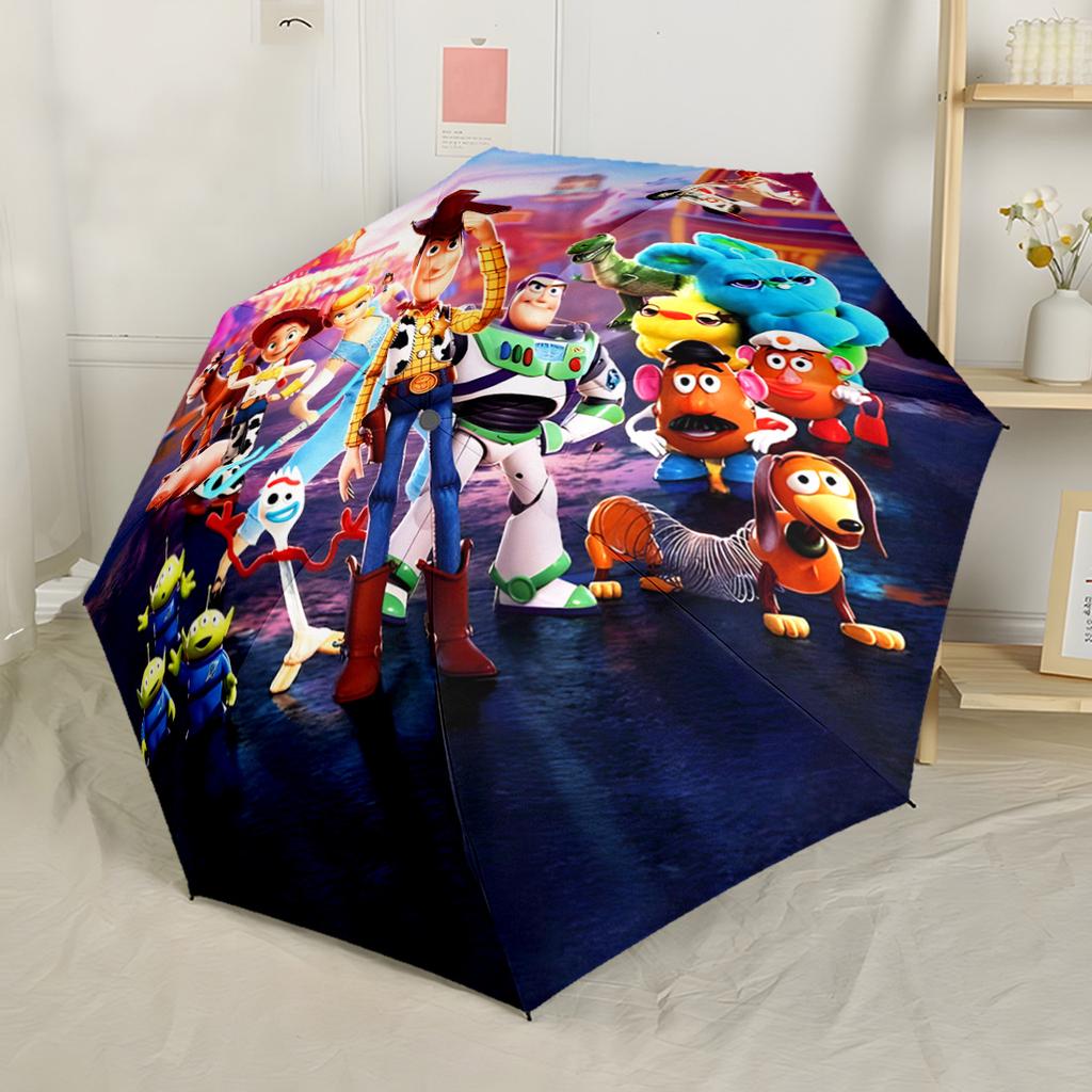 Toy Story Characters Compact Travel Automatic Umbrella with 8-Rib Durable Plastic & Iron for Women/Men Elegant Umbrella Birthday/Christmas Gift