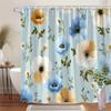 1Pc Light Blue And Peach Poppy Floral Shower Curtain - Polyester Fabric, Machine Washable, Suitable For Bathroom Decoration