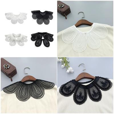 Embroidery Petal Capelet Neck Accessory for Women Girl Vintage Elegant Pearls Beaded Shawl Wrap False Collar for Dresses