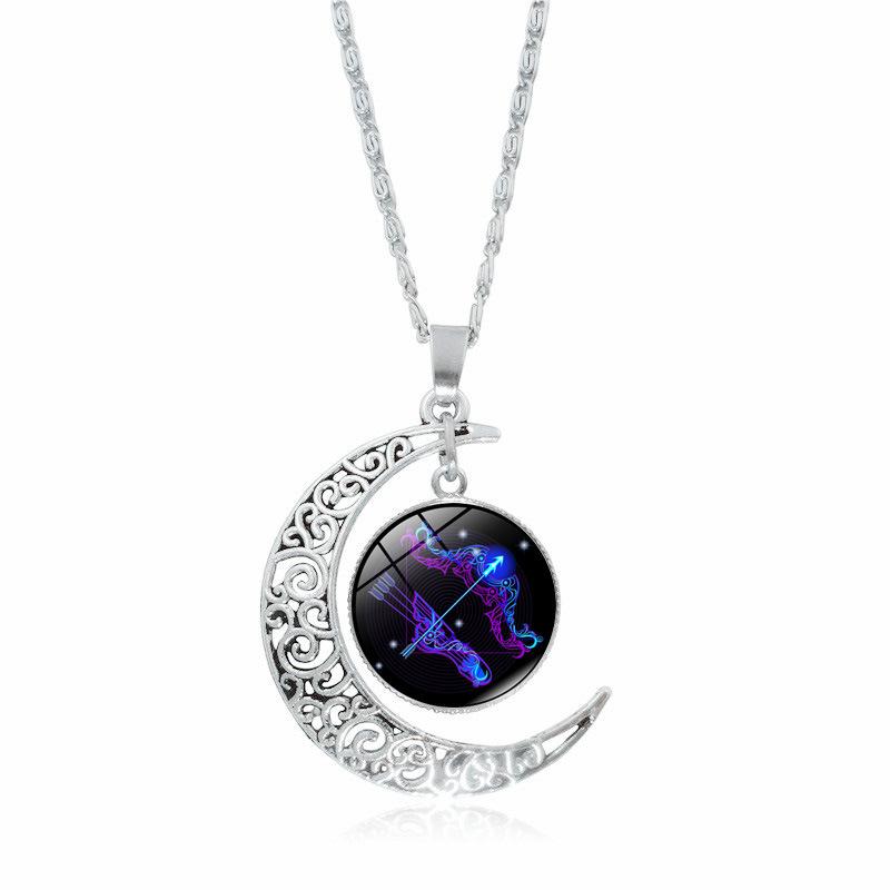 12 Constellation Necklace, Chinese Zodiac, Time Stone, Moon Glass Pendant, Christmas gift, Stocking stuffers, Valentine's Day gift, girlfriend gift