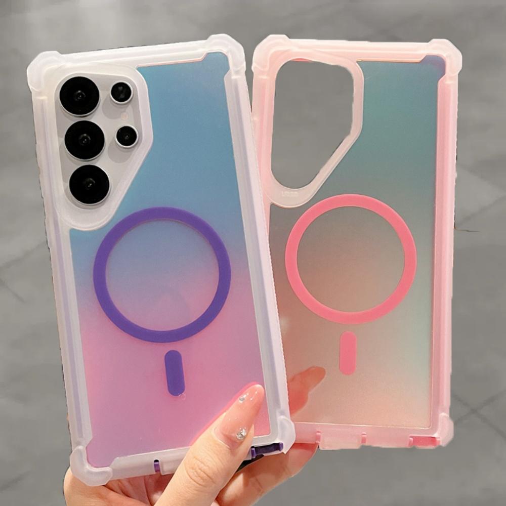 Luxury Laser Reflective Frosted For Magsafe Case for Samsung Galaxy S25 S24 Ultra Plus S25Plus Magnectic Wireless Charging Cover