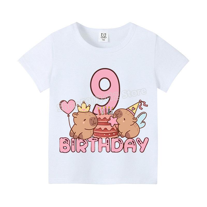 Capybara Child Casual Shirts Cotton Clothes Summer Short Sleeve White T-shirt Tee Anime Top Cute Shirt Cartoon Boy Girl Clothing