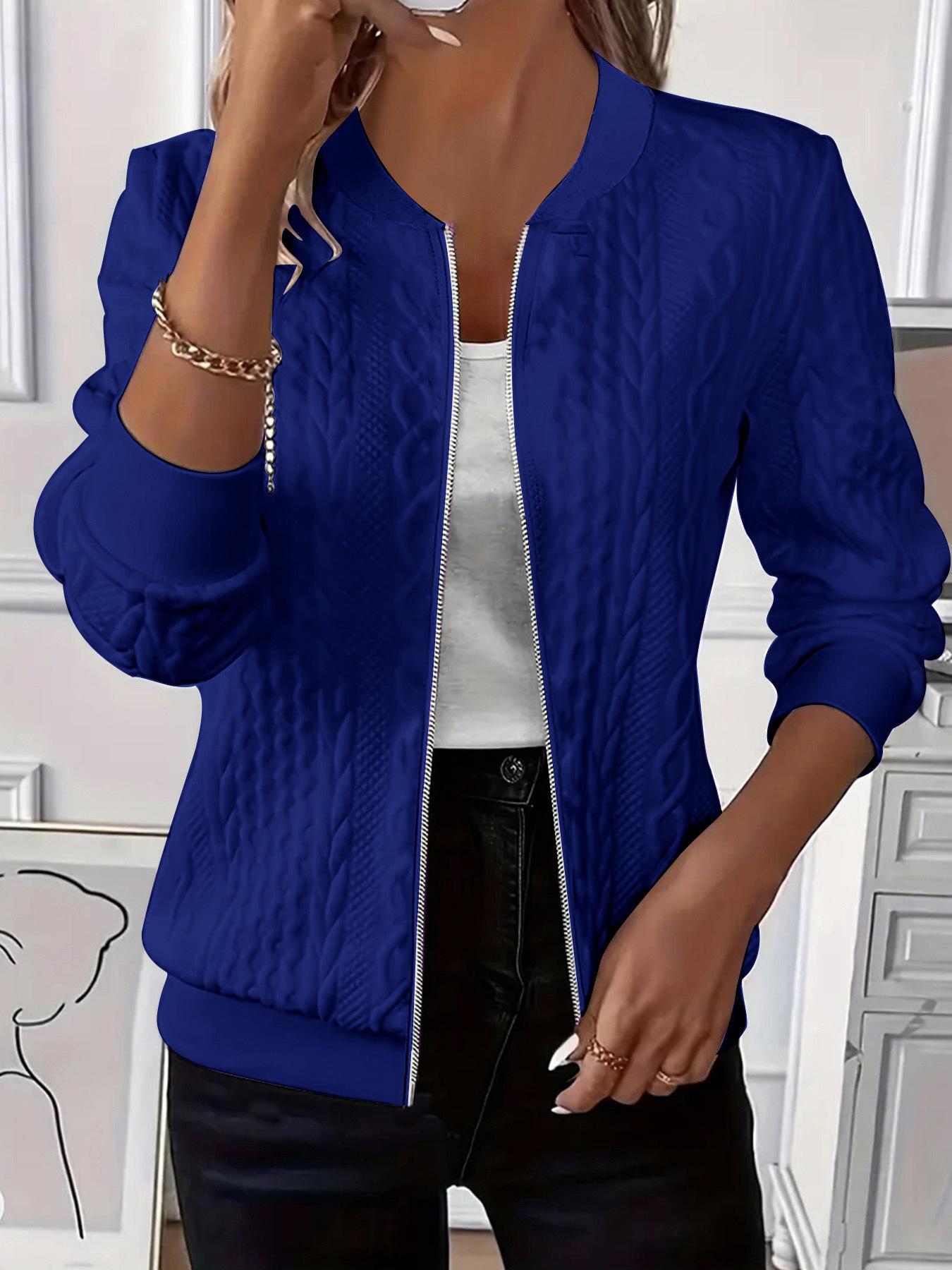 2026 Bestseller Women s Autumn/Winter Solid Color Knit Zip-Up Jacket Coat S синий