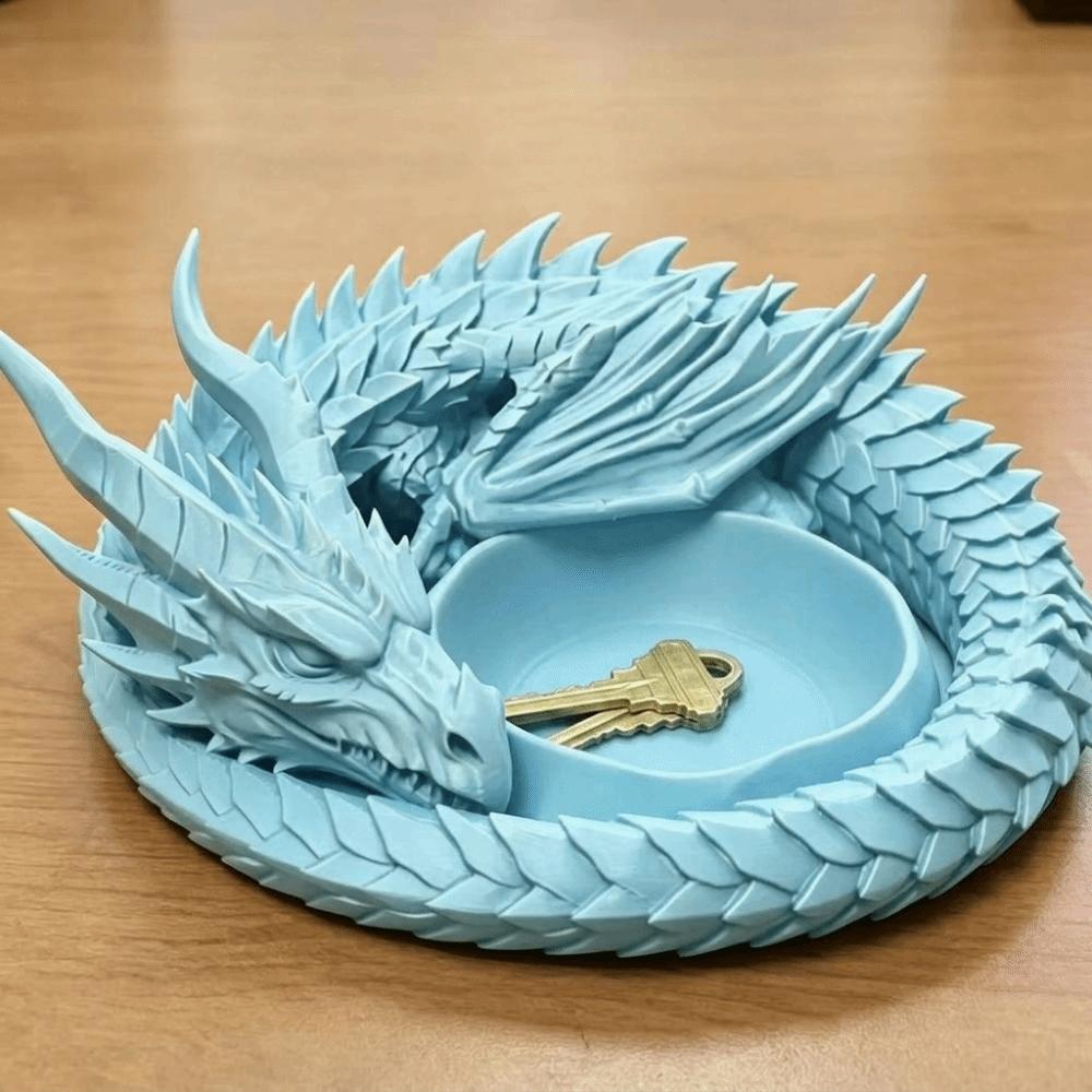 

Decorative 3D Printing Dragon Tray Dark Style Key Ring Storage Case Gift for Dragon Lovers синий