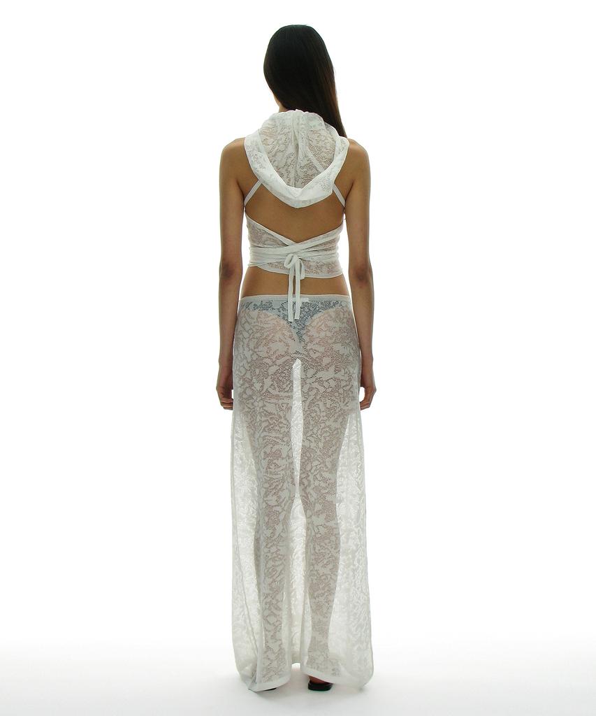 PARTIMENTO WOMEN Crochet Wrap Hooded Knit Top_White