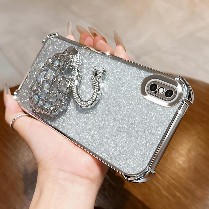 KEYSION Shockproof Plating Phone Case for iPhone XS Max Clear TPU Glitter Jewelled Swan Kickstand Back Cover for iPhone X XR