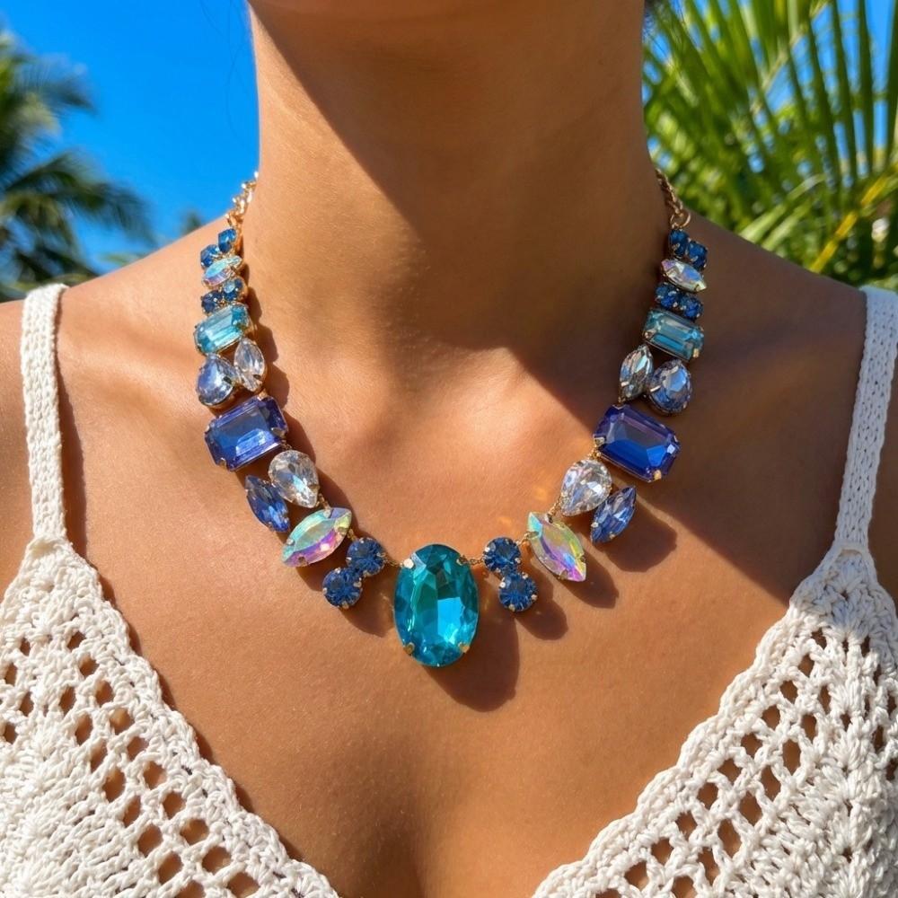 Decoration Vintage Chunky Necklace Charm Exaggerated Necklace Rhinestone Necklace Vacation
