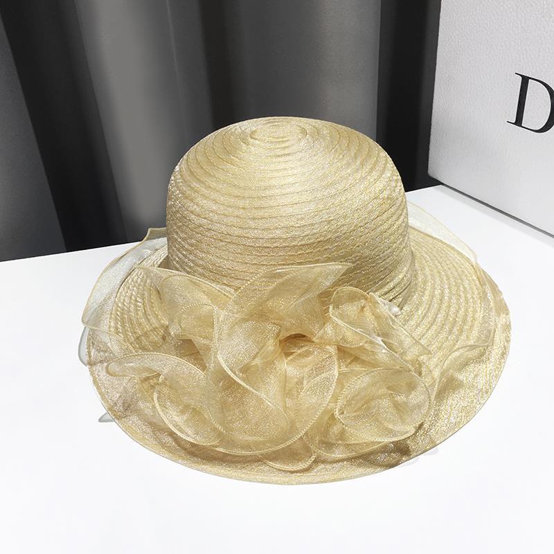 Ladies Sun Hat Summer Elegant Fashion Top Hat Organza Flower Pot Hat Sun Hat