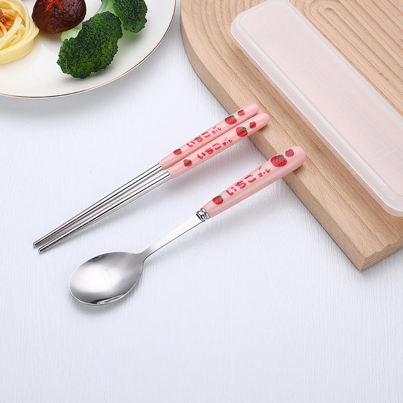 Stainless Steel 3-Piece Portable Cutlery Set: Chopsticks, Spoon & Fork - Sleek Design, Ideal for Students & Gifts
