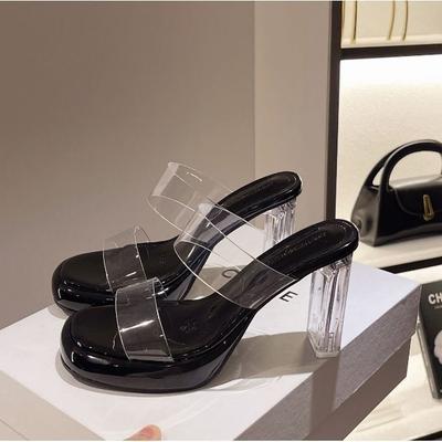 Leaky Toe Sandals Summer Non-slip High-heeled Sandals Waterproof Table with Thick Heel Transparent Solid Color New Model