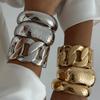 SHIXIN Hip Hop Smooth Gold Color Wide Chain Spring Bangle for Women Punk Metal Geometric Cuff Bracelet Unisex Men Jewelry