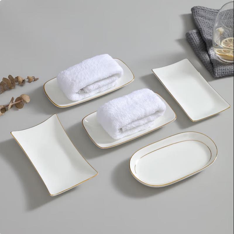 SIFAR Gold Rim Ceramic Rectangular Towel Tray