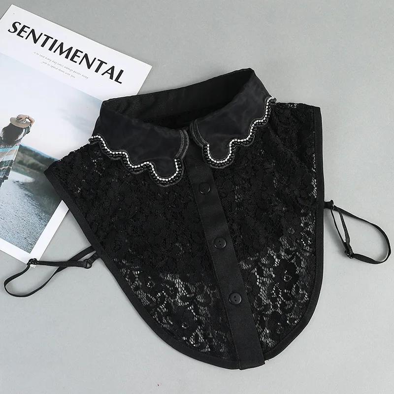 Women Fake Collar Handmade Lace Embroidery Necklace False Collar Detachable Shirt Collars for Women Removable Neck Ties