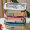 Lunch Box with Tableware for Office Workers Square Divided Microwave Oven Bento Box Leakproof Food Container for Picnic Camping