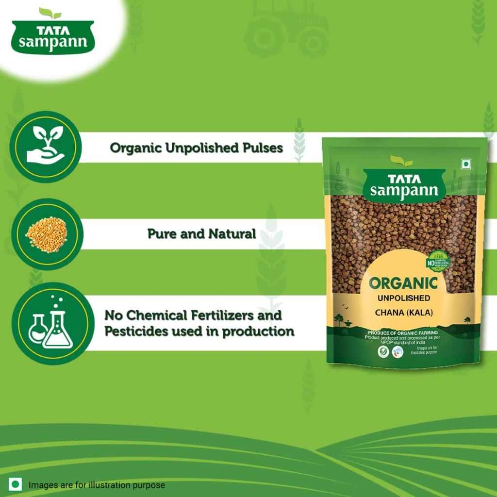 TATA Sampann Organic Unpolished Brown Kala Chana 500 G Pack For Wholesome Cooking Nutrition Rich Daily Meal Use