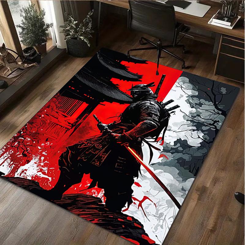 1Pc Samurai Print Rug - home decoration Carpet For Living Room Bedroom Flooring Computer Chair Area Rug