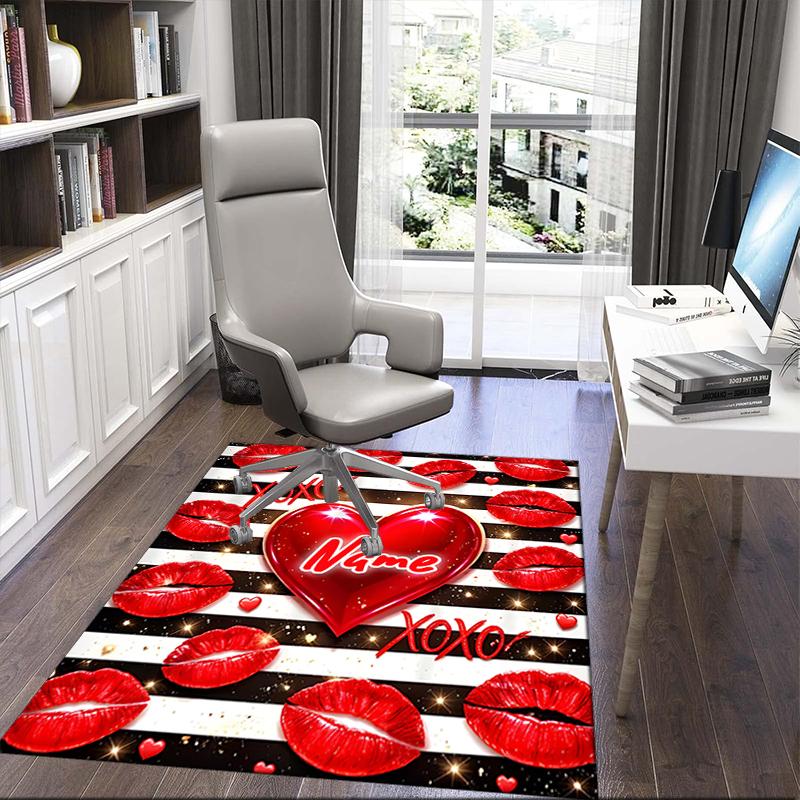 1PC Custom Name Love Kisses Heart Theme Theme Floor Mat Ideal for Living Room, Game Rooms, Office, Bedroom,Floor Mat Playful Design