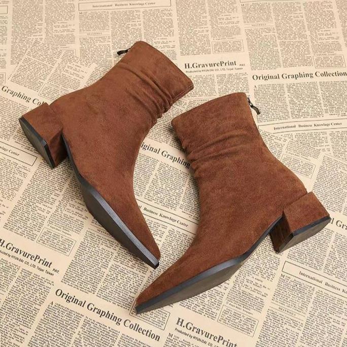 Autumn Winter Women Sock Ankle Boots Square Heel Shoes Ladies Elegant Keep Warm Short Booties Women Zapatos De Mujer