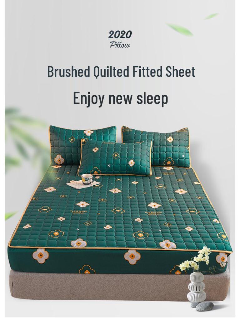 Cross-Border Quilted Fitted Sheet Set: Thick Memory Foam Protector, Dust & Moisture Resistant, Full Wrap Bedspread