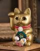 Good Luck Cat Waraku Okame Hyottoko Right Hand Lucky Cat Lucky Feng Shui Ornament Offering Box Gold (M-SIZE Gold) raised/Ceramics Maneki-neko (okm_M