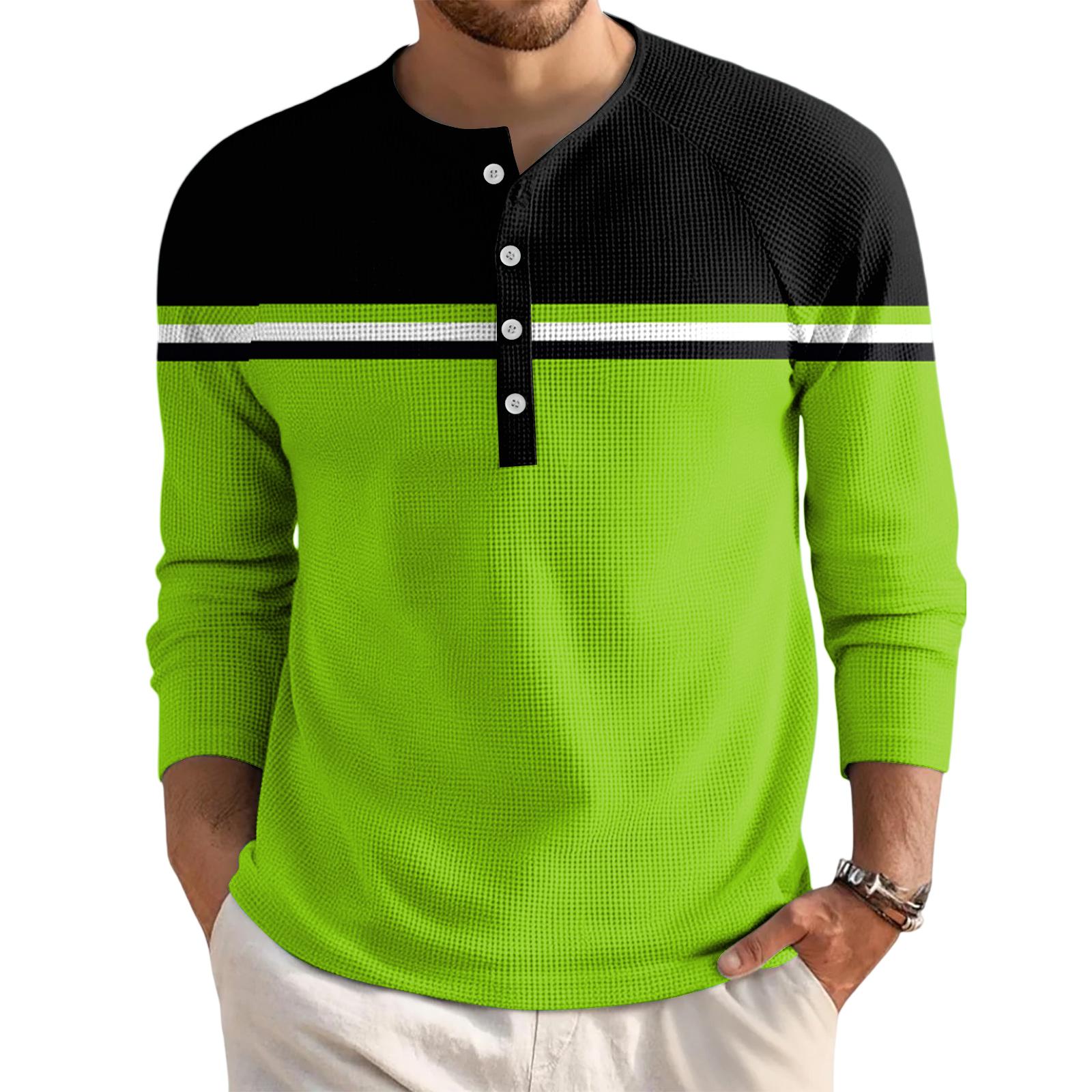 

Мужской свободный повседневный топ с длинным рукавом и воротником на пуговицах M зелёный