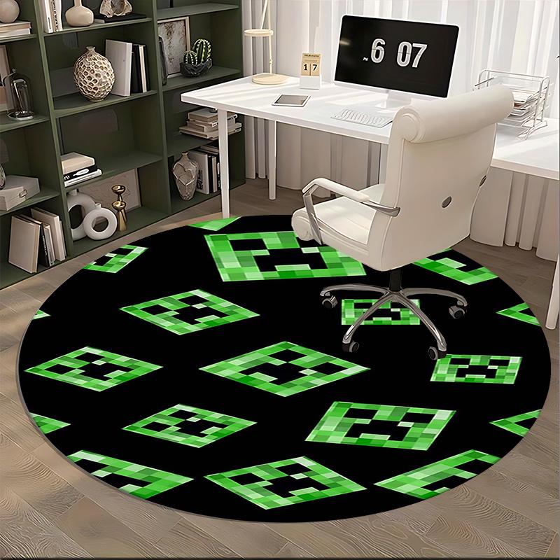 Alfombrilla para silla con patrón de arte de píxeles de Creeper de Minecraft, Alfombra redonda, Alfombra de oficina, Lavable a máquina, Antideslizante, Adecuada para salas de estar, dormitorios