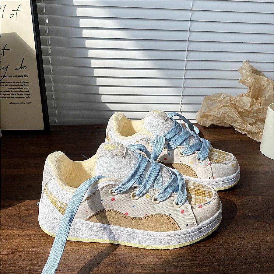 Velvet Cotton Shoes Colorful Grid Design Board Shoes Ins Tide 2025 Winter New Niche Versatile Casual Bread Shoes