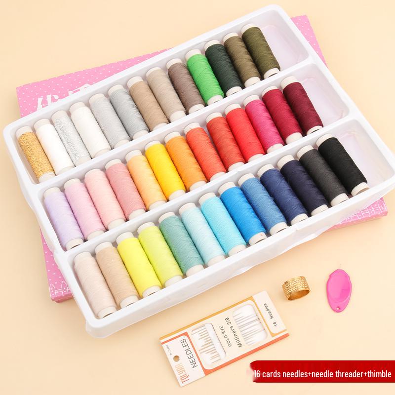 39-Color Sewing Needle & Thread Set with Box - Home Hand Sewing & Machine Use