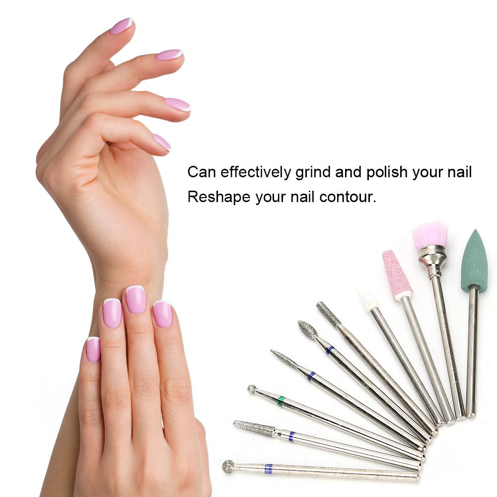 10pcs Nail Art Grinding Head Dead Skin Removal Nail Drill Bits Sanding Polishing Head Set