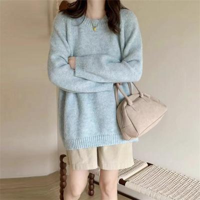 Soft Waxy Milk Wear Loose Pullover Sweater Women's Autumn and Winter New Retro Niche Crew Neck Knitted Sweater Top Outside