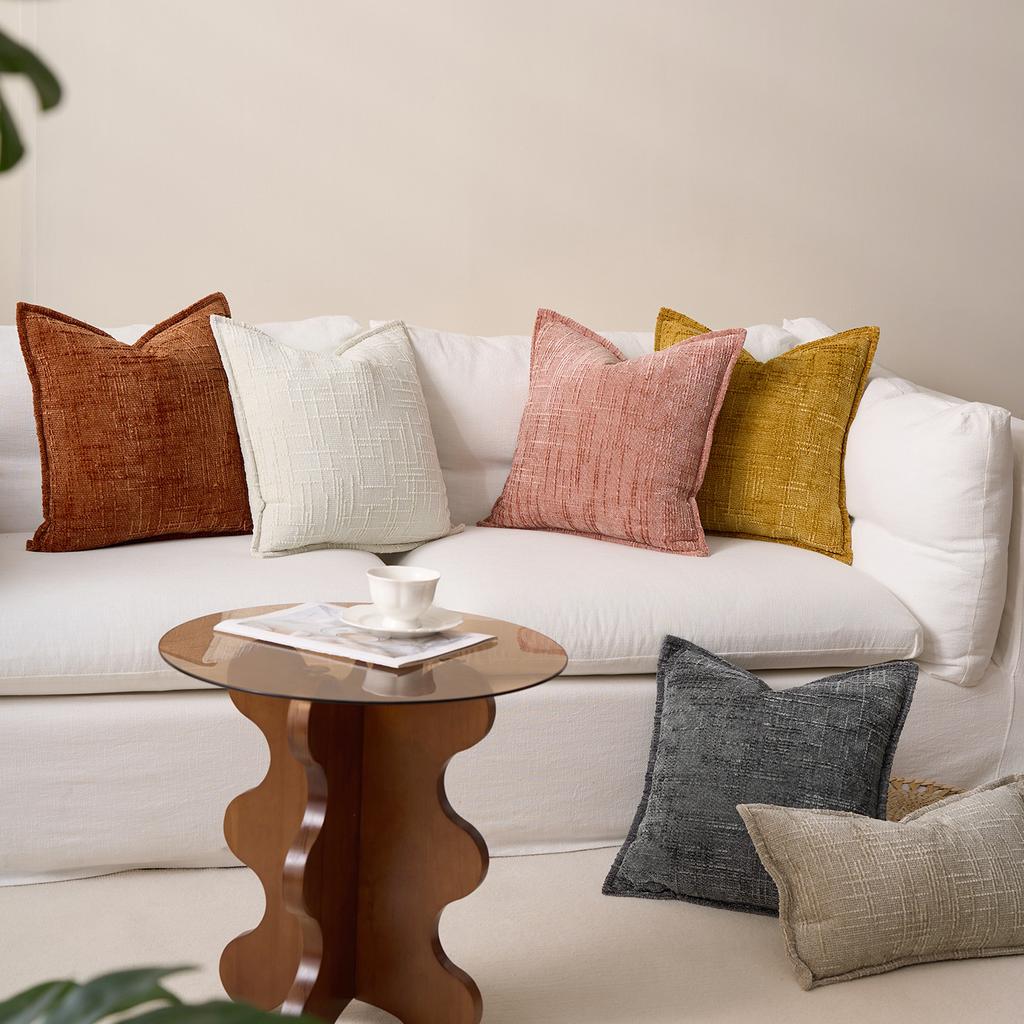 Simple Comfortable Pillow Cover Chenille Bamboo Joint Yarn Edge-Pressed Sofa Throw Pillowcase Pure Color Headboard Cushion Cover