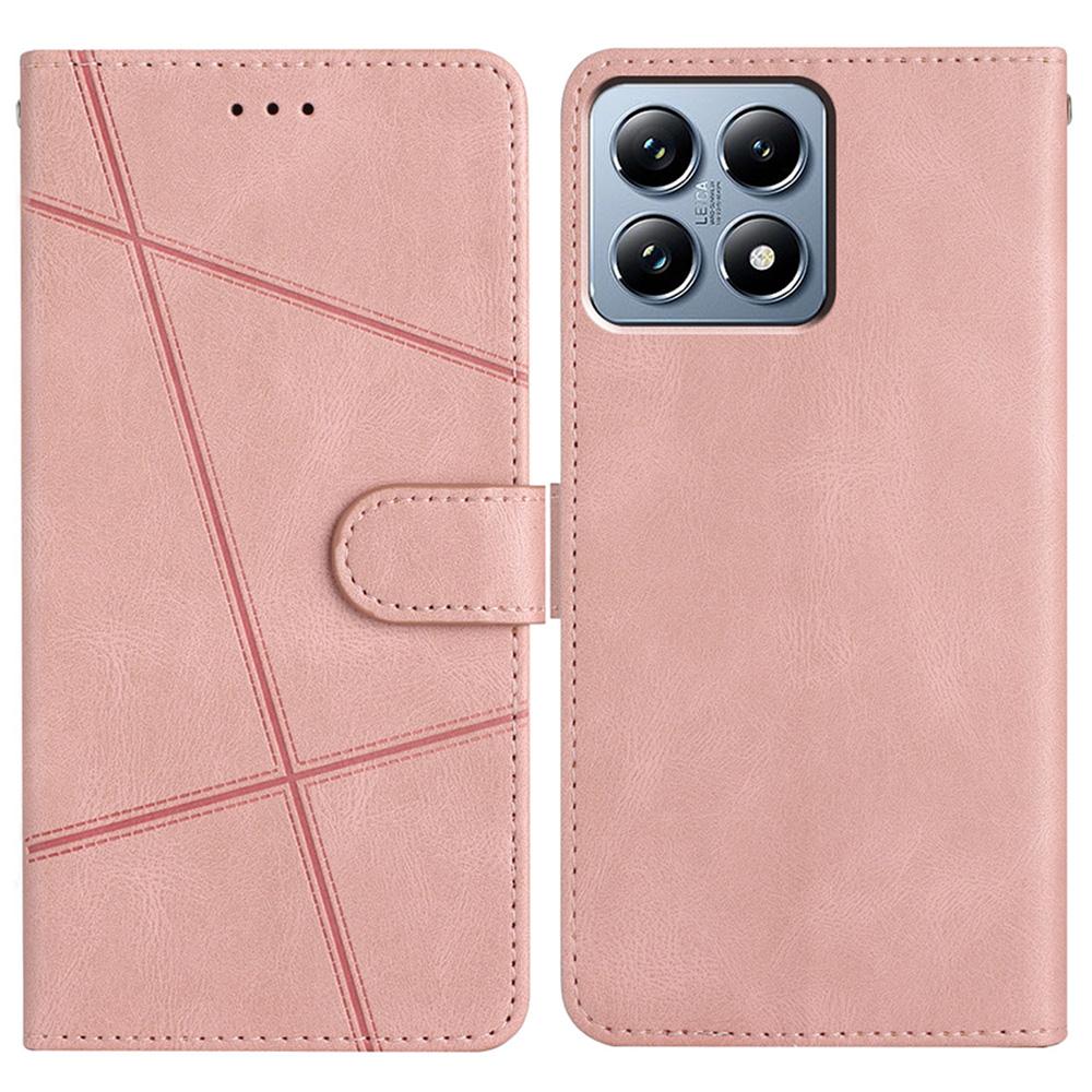 

For Xiaomi 15T Pro Wallet Case Line Imprinted Skin-Touch Leather Flip Phone Cover Pink