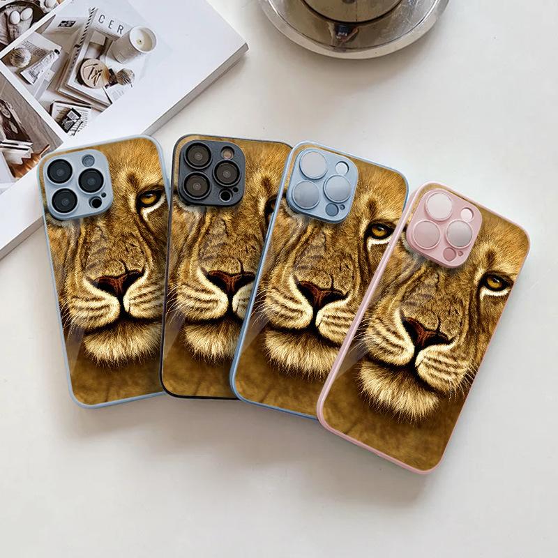 Lion face photo for iPhone17ProMax metallic paint glass mobile phone protective case 17 all-inclusive 15 fine holes