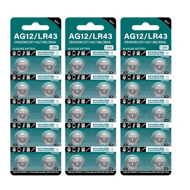 Pack of 10/20/30/40pcs AG12/LR43 Button Cell Batteries SR43SW LR1142 186 386A Coin Cells for Watches Remote Toy