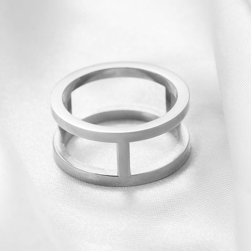 Simple double hollow stainless steel ring I-ring Gold women's fashion all-match ring jewelry gift for couples